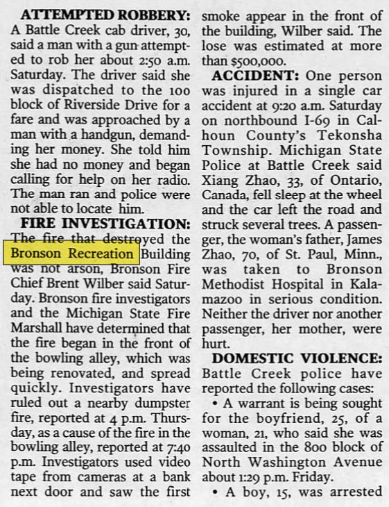 Bronson Recreation - 2002 Fire Follow Up - 500K In Damage (newer photo)